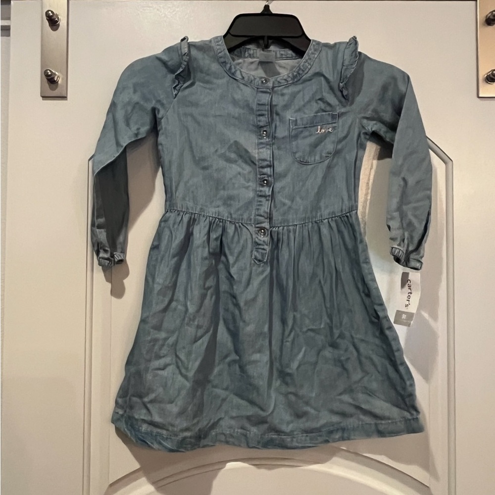 Carter's Denim Blue Casual Dress with embroidered “love” pocket. NWT!